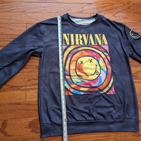 Nirvana long sleeve shirt - large - gray - yellow smiley down left sleeve - Picture 4 of 7